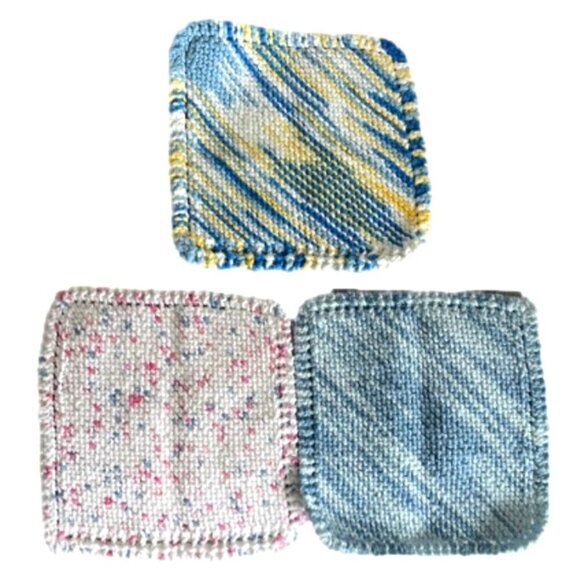 Handmade 3 New Dish Cloths Knitted 100% Cotton Cleaning 7x7 inches - Picture 3 of 7